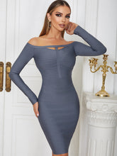 Off Shoulder Striped Over Knee Bandage Dress